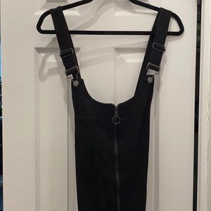 Crude Cross Back Black Dress Overalls Zipper Front